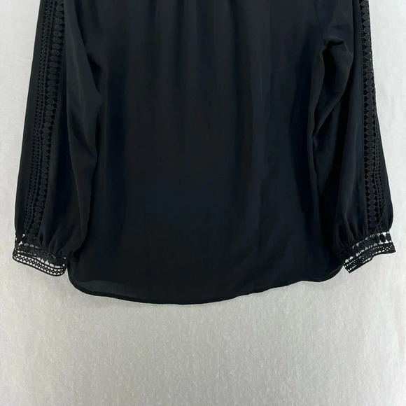Loft Blouse Women's Sz PXS Black Round Neck Crochet Trim Sleeves Relaxed Fit - Picture 9 of 12